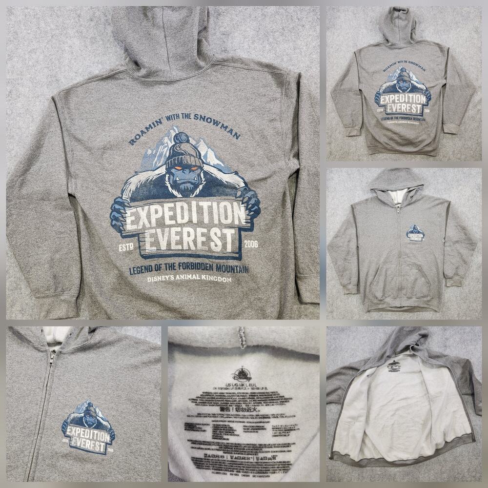 Disney‎ Expedition Everest Hoodie Mens Large Gray Full Zip Yeti Animal Kingdom